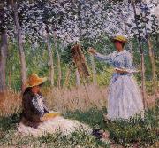 Suzanne Reading and Blanche Painting by the Marsh at Giverny
